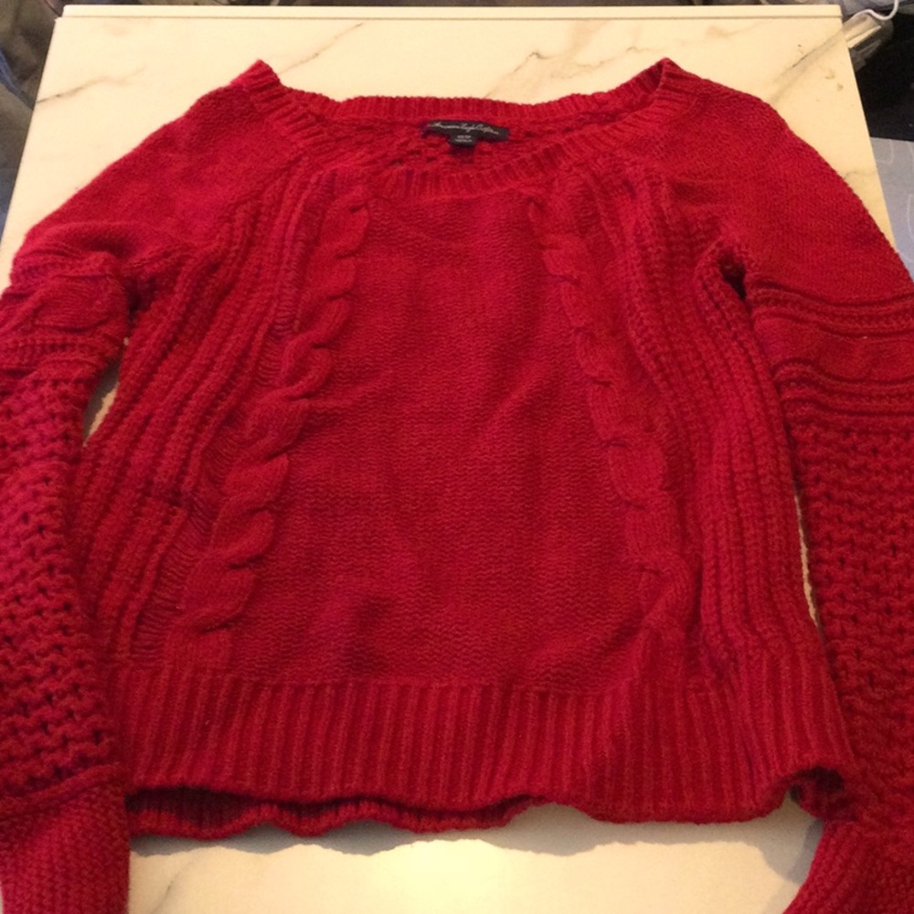 American Eagle cable knit red crewneck sweater, XS